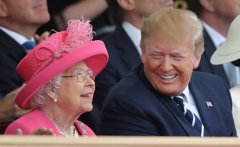 The queen and Mr Trump during the commemorations for the 75th Anniversary of the D-Day landings at Southsea Common in Portsmouth, UK. AP