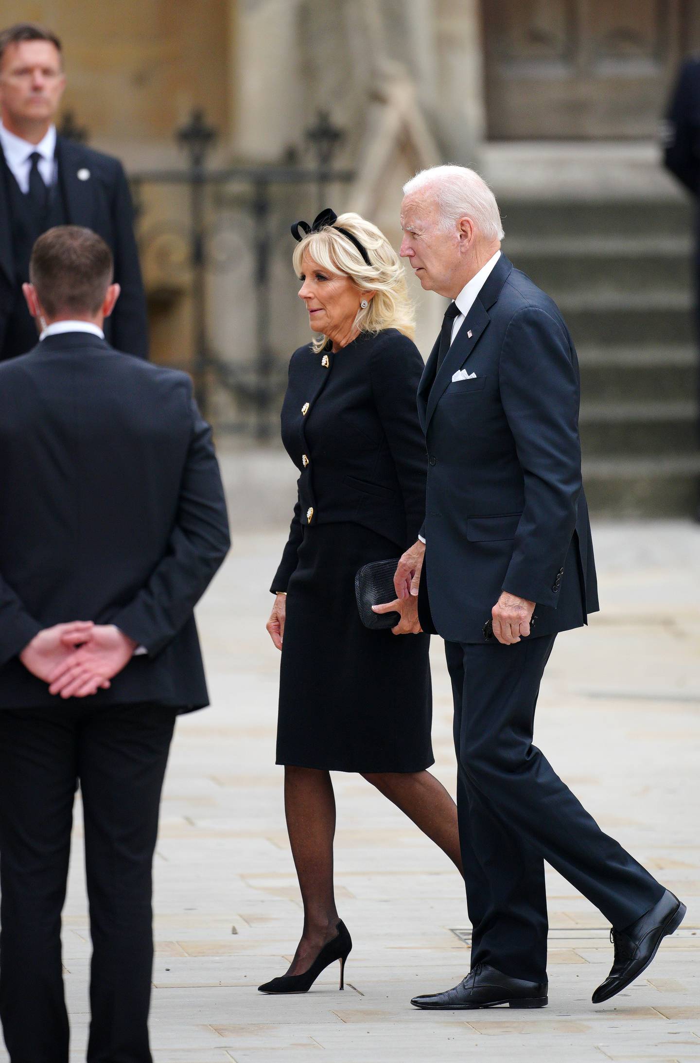 US President Joe Biden and first lady Jill Biden arrive at the state funeral of Queen Elizabeth II. PA