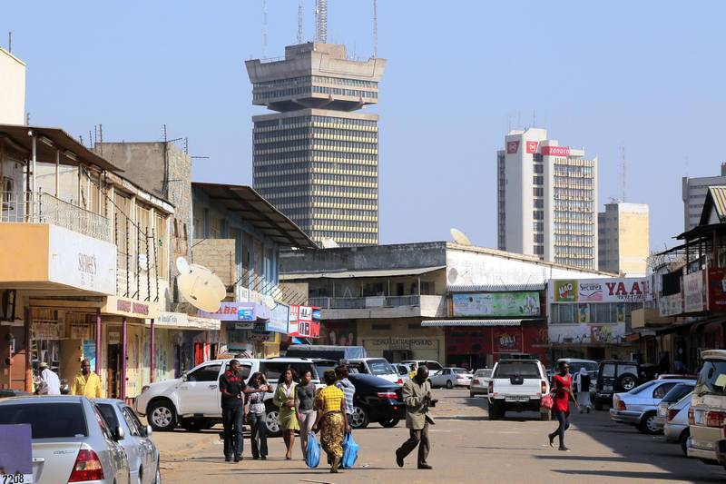 CYNMHY Downtown Lusaka, capital of Zambia. Findeco house at middle. Alamy