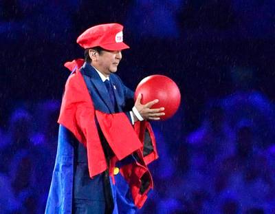 Japanese Prime Minister Shinzo Abe appears as the Nintendo game character Super Mario during the closing ceremony at the 2016 Summer Olympics in Rio de Janeiro, Brazil. AP Photo