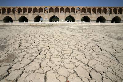The Zayandeh Roud river no longer runs under the Si-o-seh Pol bridge in Isfahan, on July 10, 2018. AP Photo