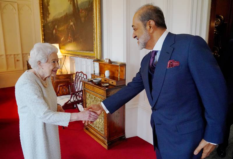 Queen Elizabeth II receives Sultan Haitham of Oman at Windsor Castle during his visit to Britain in December. PA