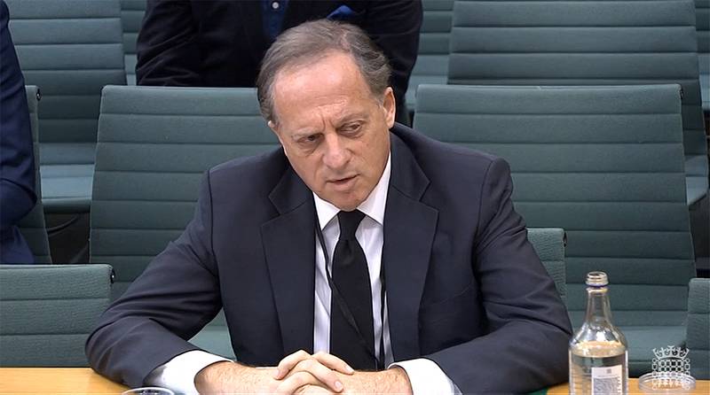 BBC chairman Richard Sharp testifies in front of a Digital, Culture, Media and Sport committee in London. AFP 