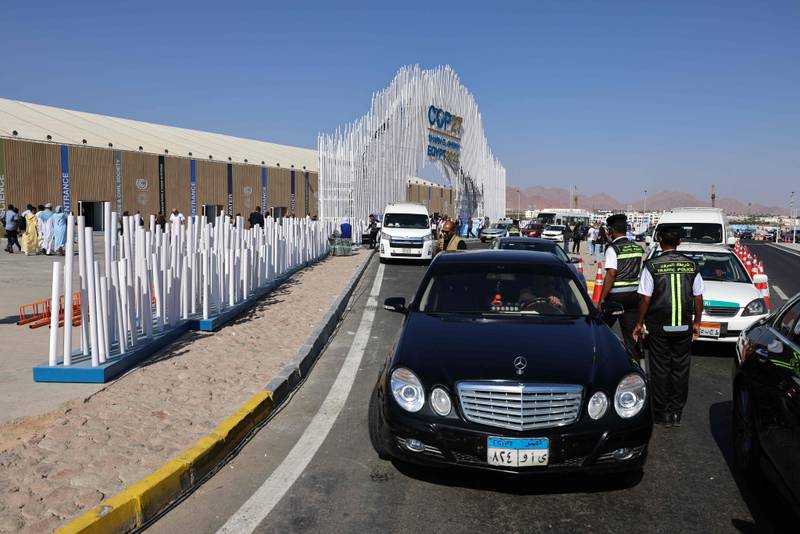 Delegates arrive at the Sharm El Sheikh International Convention Centre for Cop27. AFP