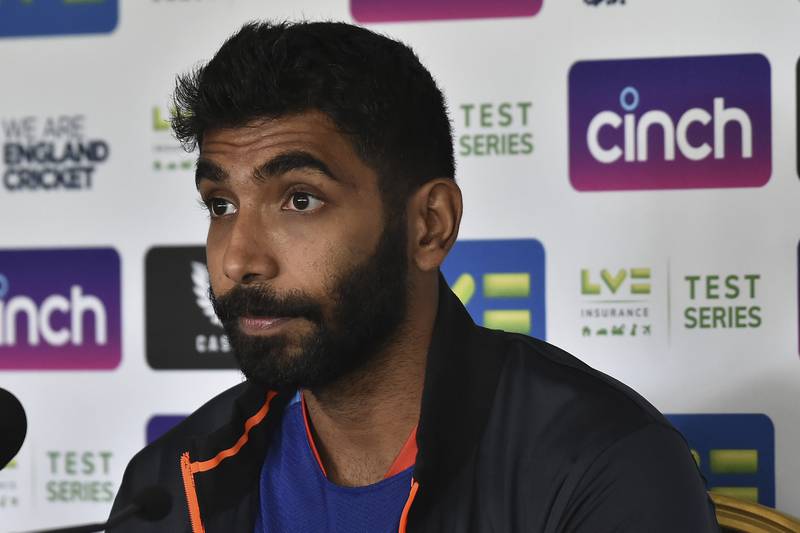 India's stand-in captain Jasprit Bumrah speaks during a press conference at Edgbaston ahead of the 5th against England Test. AP 