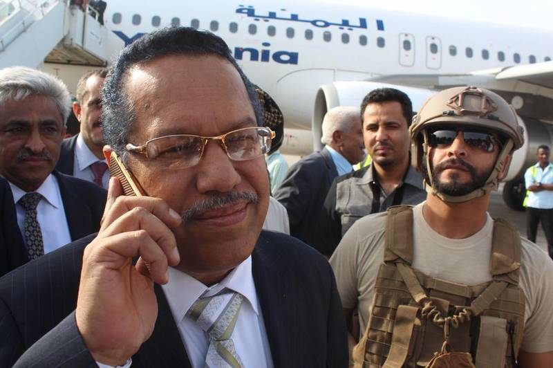 Yemen’s prime minister, Ahmed Obaid Bin Dagher disembarks from a plane at Aden airport on June 6, 2016. Saleh Al Obeidi / AFP