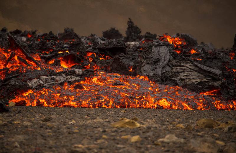 Lava flows from a new fissure on a volcano on the Reykjanes Peninsula. AP Photo