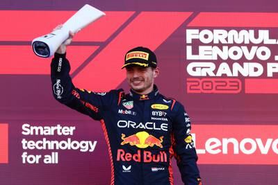 Max Verstappen lifts the trophy after winning the Japanese Grand Prix at Suzuka Circuit. Getty