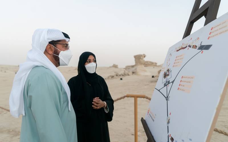 Sheikh Hamdan bin Zayed, Ruler's Representative in Al Dhafra Region and chairman of the board of directors of the Environment Agency Abu Dhabi, inaugurated the Al Wathba Fossil Dunes Protected Area. All photos: Wam