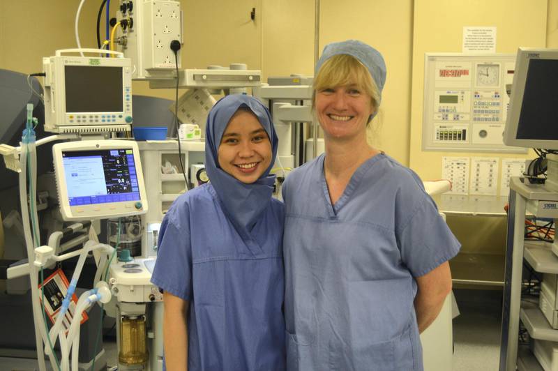 Farah Roslan (left) poses with Gill Tierney, her mentor at Royal Derby Hospital