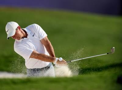 Rory McIlroy of Northern Ireland plays a bunker shot during the final round. EPA