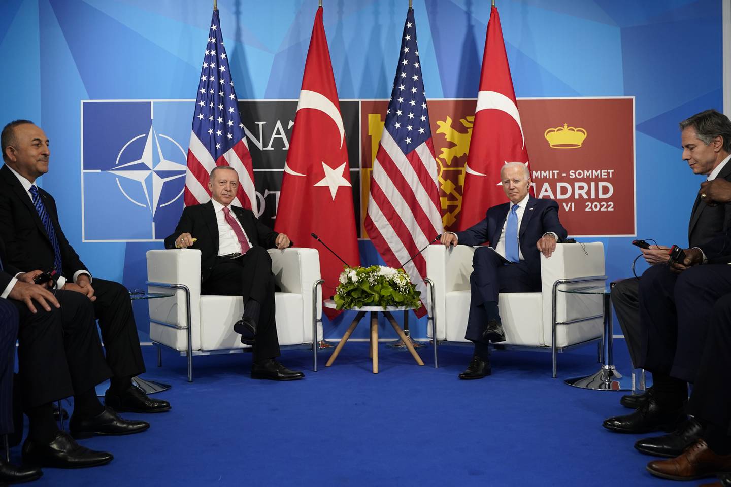 US President Joe Biden meets Turkish President Recep Tayyip Erdogan during the Nato summit in Madrid on Wednesday. AP Photo