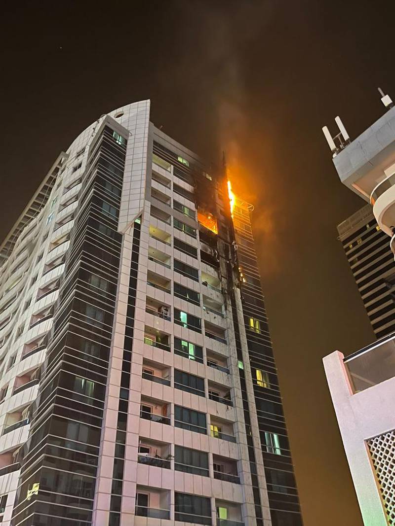Marina Tower fire. Photo: Dubai Civil Defence
