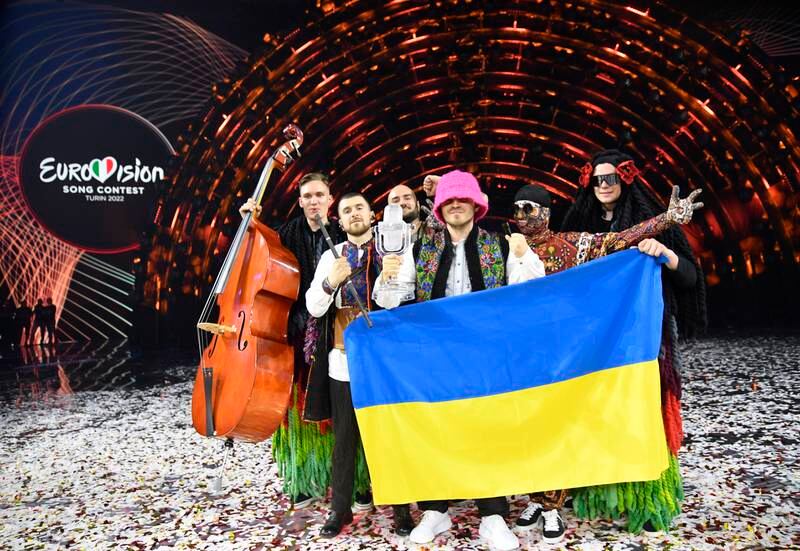 Kalush Orchestra of Ukraine are named the winners of the 66th Eurovision Song Contest in Turin, Italy. Getty Images
