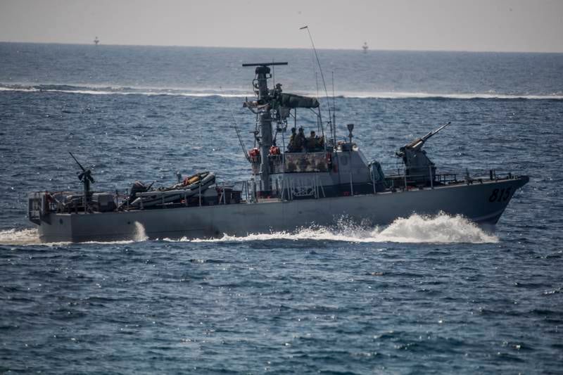 An Israeli naval vessel patrols the Mediterranean Sea near Haifa on the Israel-Lebanon border. EPA