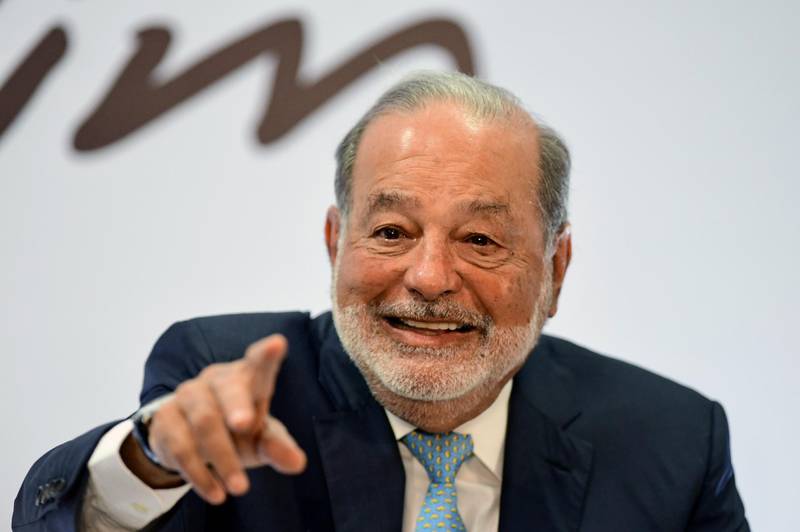 Mexican tycoon Carlos Slim speaks during a press conference in Mexico City on April 16, 2018. / AFP PHOTO / Pedro PARDO