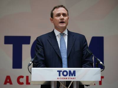 Mr Tugendhat speaking at the launch of his campaign. PA