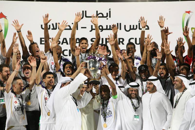 Dubai, United Arab Emirates, Sep 17, 2012 -  Al Ain players celebrate wining the the  Super Cup final match against Al Jazira at Al Wasl Sports Club.  ( Jaime Puebla / The National Newspaper )