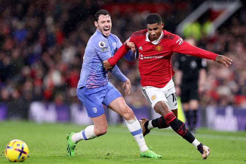 Bournemouth's Adam Smith attempts to hold back
Marcus Rashford of Manchester United. Getty