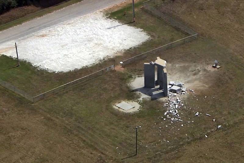 The Georgia Bureau of Investigation said the monument, which some Christians regard as satanic, was damaged by an explosion before dawn.  WSB-TV / AP