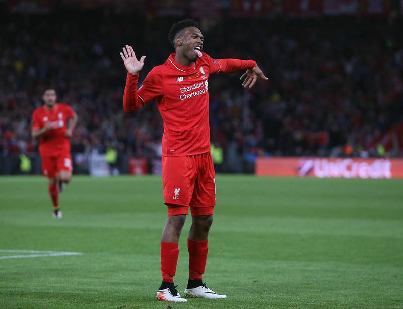 BASEL, SWITZERLAND - MAY 18: Daniel Sturridge of Liverpool celebrates scoring his team's first goal during the UEFA Europa League Final match between Liverpool and Sevilla at St. Jakob-Park on May 18, 2016 in Basel, Switzerland.  (Photo by Lars Baron/Getty Images)