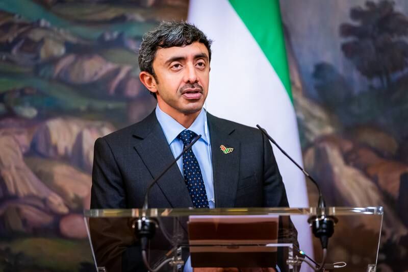 Sheikh Abdullah bin Zayed, Minister of Foreign Affairs and International Co-operation, spoke on the phone with Najla El Mangoush, Libya's foreign minister. Photo: Wam