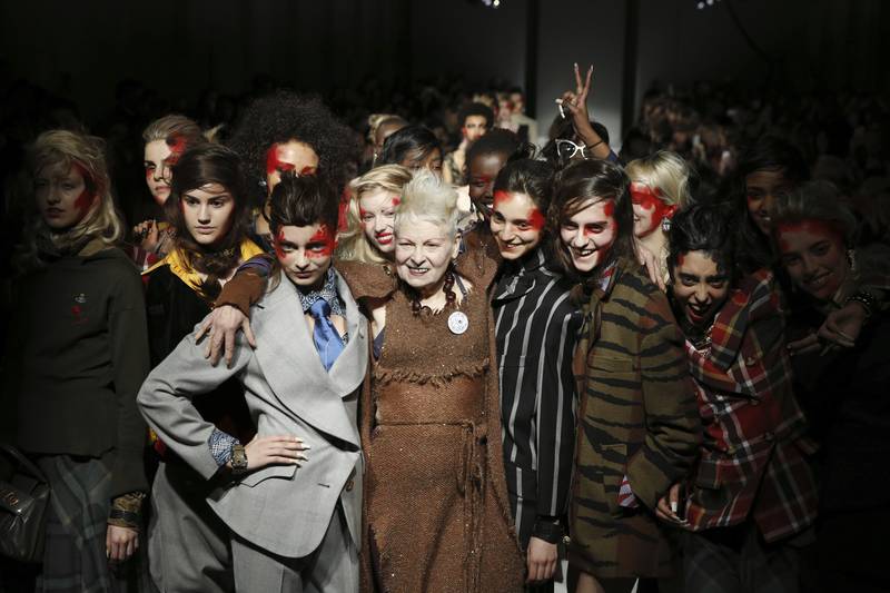 Westwood after her autumn/winter 2015 show during London Fashion Week. AP