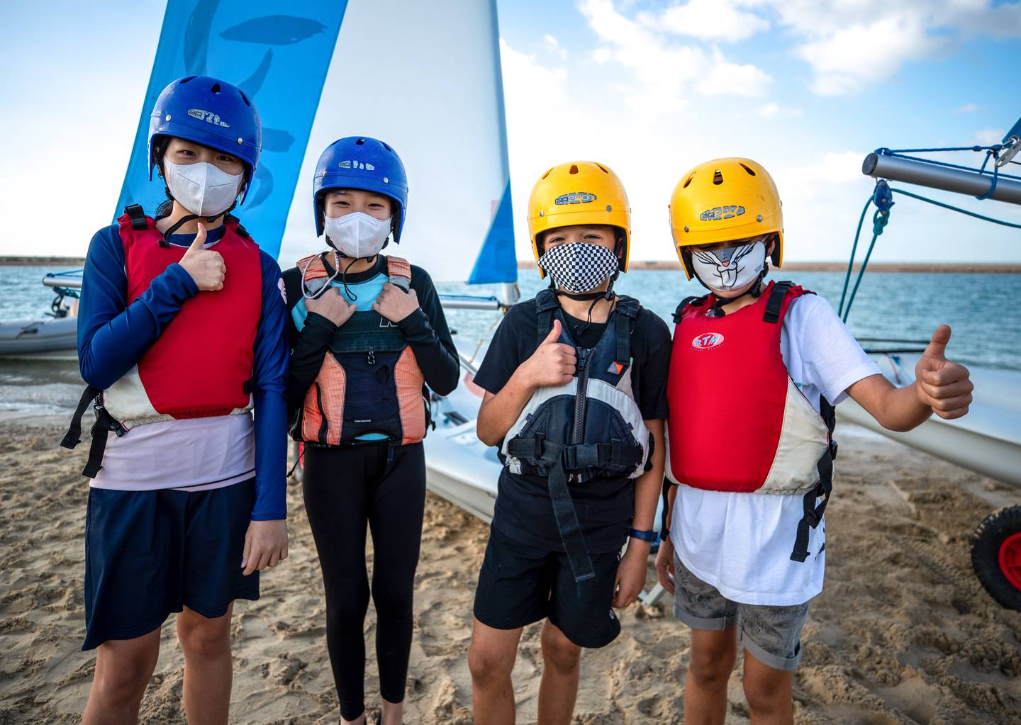 Pupils at Amity International School get ready for their sailing lesson. Victor Besa / The National