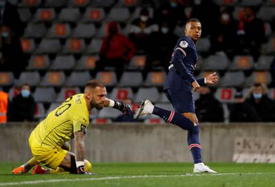 Kylian Mbappe celebrates scoring their third goal. Reuters