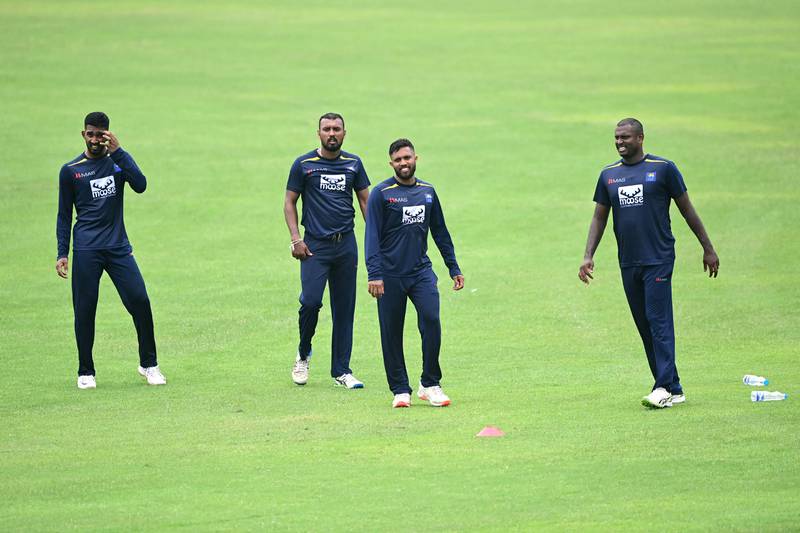 Sri Lanka's players at the Sher-e-Bangla National Stadium in Dhaka. AFP