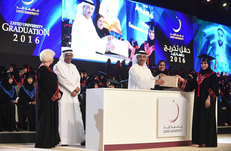 Sheikh Abdullah presented the awards in the presence of Sheikha Lubna bint Khalid Al Qasimi, Minister of State for Tolerance and President of Zayed University.