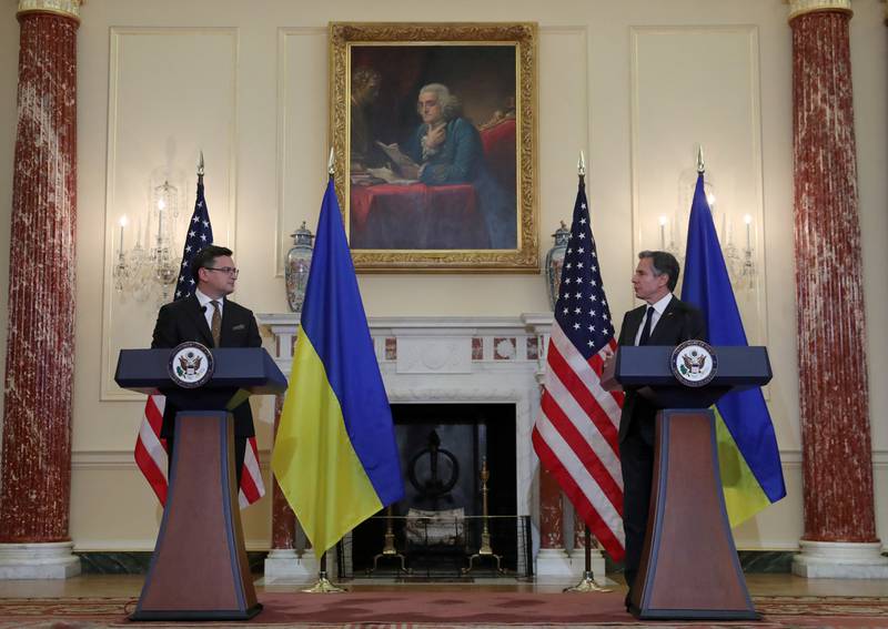 US Secretary of State Antony Blinken and Ukraine's Foreign Minister Dmytro Kuleba hold a press conference following US-Ukraine strategic dialogue in Washington. Reuters