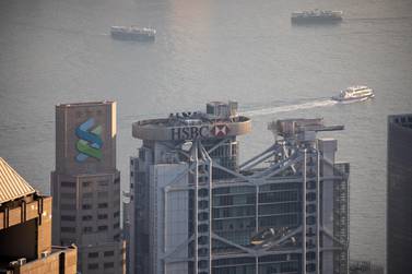 HSBC's headquarters in Hong Kong. The London-based lender said its pre-tax profit fell 50 per cent to $2.2 billion. EPA