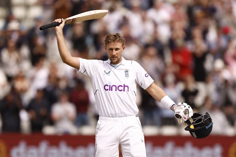 Joe Root celebrates reaching his century on Day 5 at Edgbaston as England defeated India by seven wickets in the fourth Test on Tuesday, July 7, 2022. Reuters
