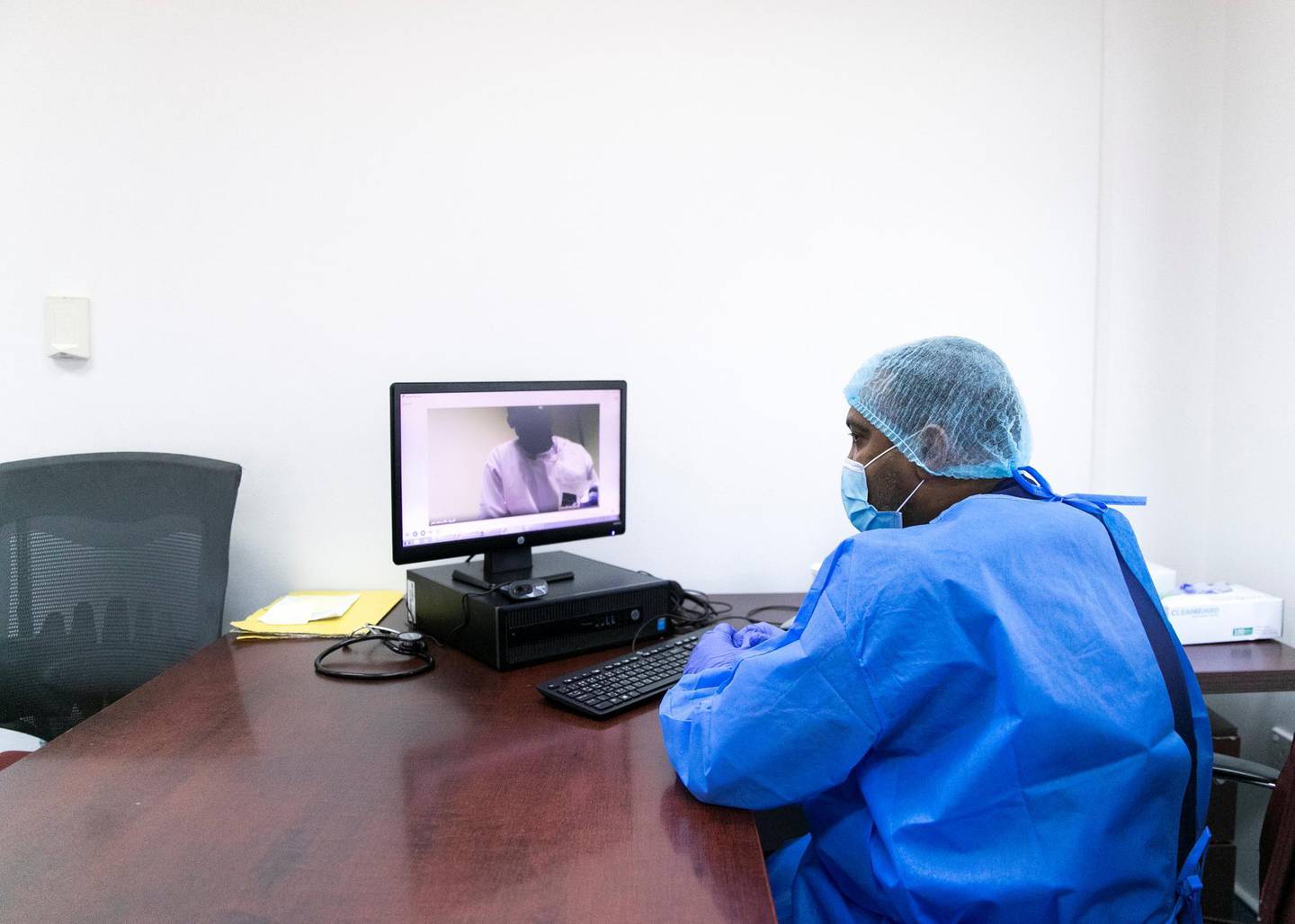 DUBAI, UNITED ARAB EMIRATES. 22 JULY 2020. A doctor has an online follow-up appointment with an inmate in Al Awir Central Jail.(Photo: Reem Mohammed/The National)Reporter:Section:
