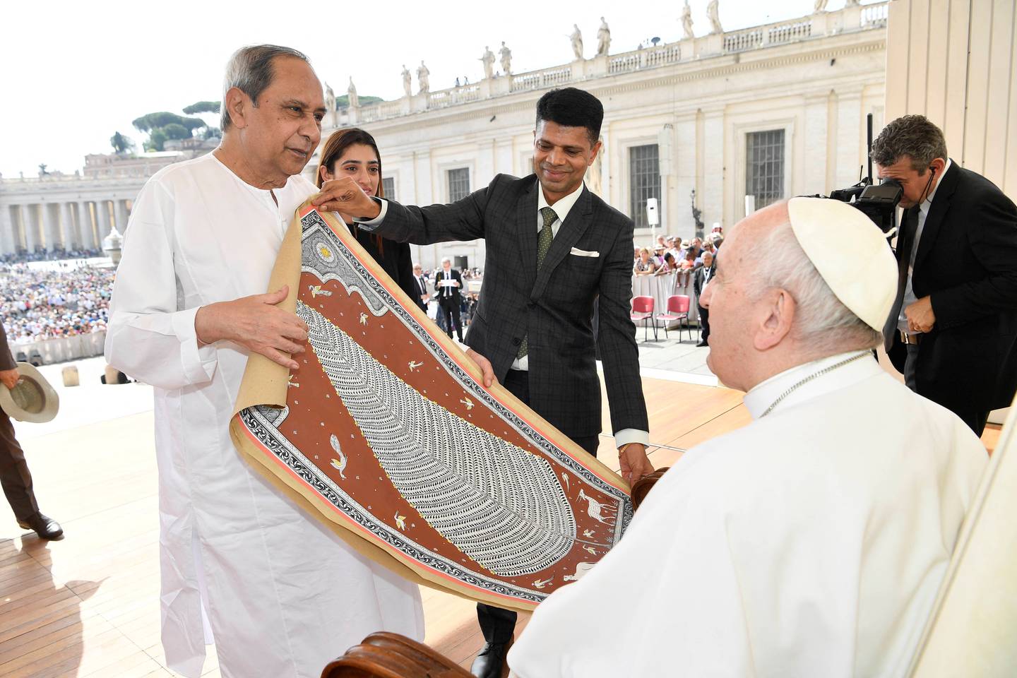 Pope Francis meets Odisha Chief Minister Naveen Patnaik at the Vatican on June 22. Patnaik belongs to a political dynasty, with his father, Biju Patnaik, having also served as chief minister. Reuters