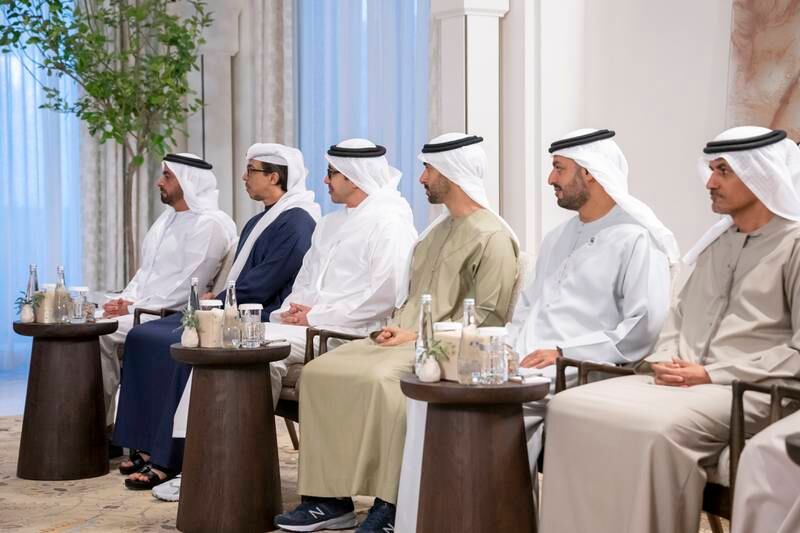 The meeting was attended by Sheikh Saif bin Zayed, Deputy Prime Minister and Minister of Interior, Sheikh Mansour bin Zayed, Deputy Prime Minister and Minister of the Presidential Court, Sheikh Abdullah bin Zayed, Minister of Foreign Affairs and International Co-operation, Sheikh Hamdan bin Mohamed, Sheikh Mohammed bin Hamad, Private Affairs Adviser in the Presidential Court, and Ali Al Shamsi, Secretary General of the UAE Supreme Council for National Security