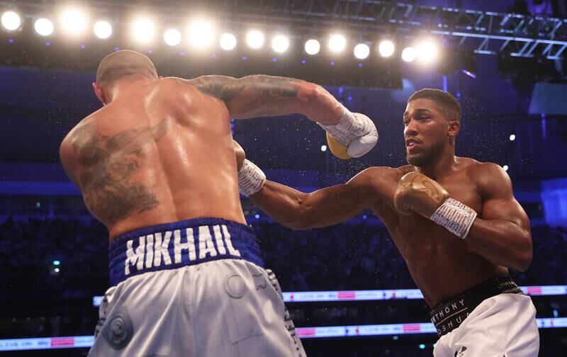 Anthony Joshua and Oleksandr Usyk during the fight. Getty
