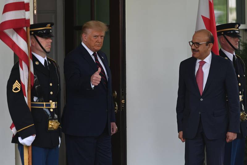 US President Donald Trump welcomes Bahraini Foreign Minister Abdullatif Al Zayani. AFP