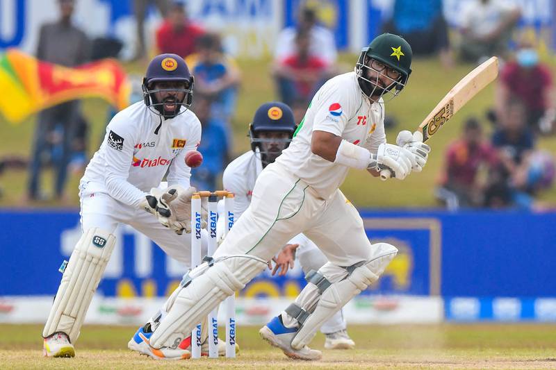 Pakistan batter Imam-ul-Haq plays a shot during Day 4 of the second Test against Sri Lanka at the Galle International Cricket Stadium, on Wednesday, July 27, 2022. AFP