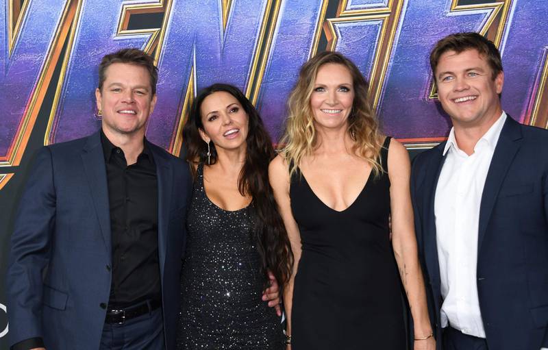 Matt Damon, his wife Luciana Barroso, Samantha Hemsworth and her husband actor Luke Hemsworth at the world premiere of 'Avengers: Endgame' at the Los Angeles Convention Center on April 22, 2019. AFP
