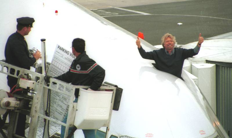 Sir Richard Branson inside the cockpit of a plane in New York in May 2000.