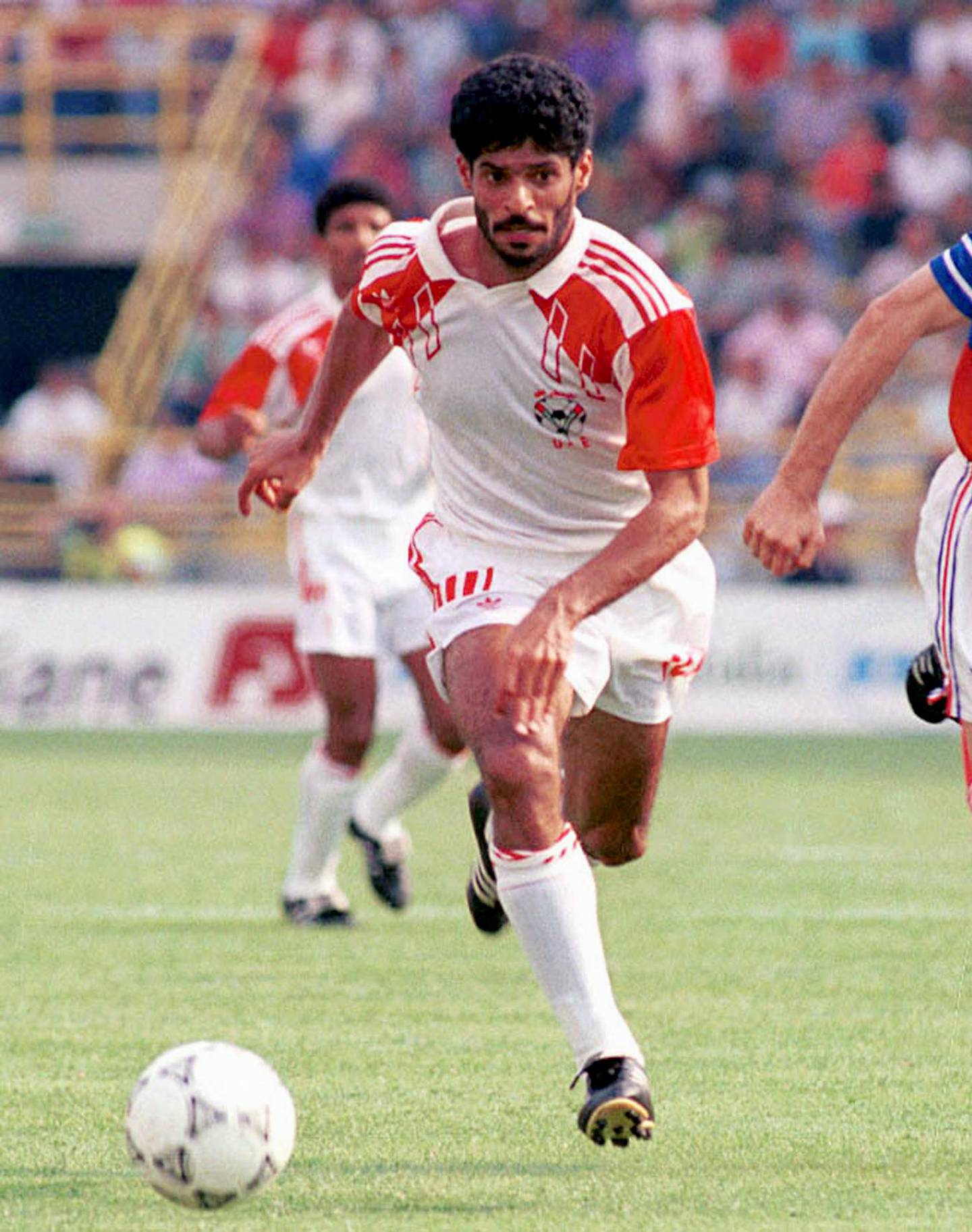 UAE forward Adnan al-Talyani on the ball during the World Cup Group D match against Yugoslavia at the Renato Dall'Ara stadium in Bologna, Italy on June 19, 1990. AFP