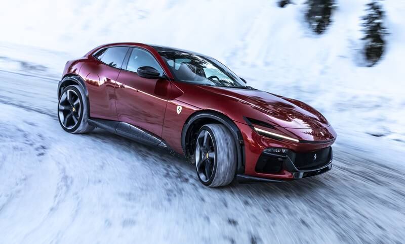 The National drove the car at its international launch, from the northern Italian town of Pinzolo to the ski resort of Chalet Rocce Rosso. Photo: Ferrari