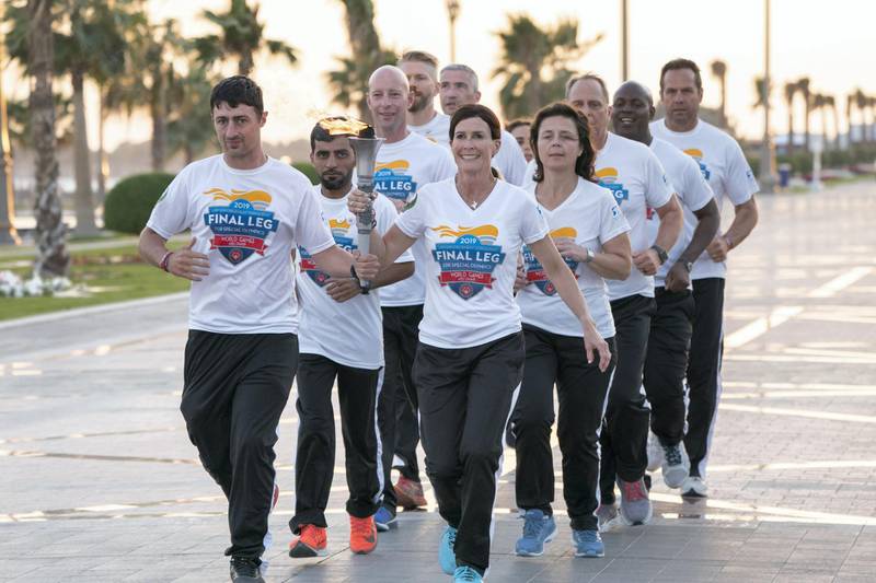 ABU DHABI, UNITED ARAB EMIRATES - March 10, 2019: The Special Olympics World Games 2019 Law Enforcement Torch Run, at the Presidential Palace.

( Hamad Al Mansoori / Ministry of Presidential Affairs )
---