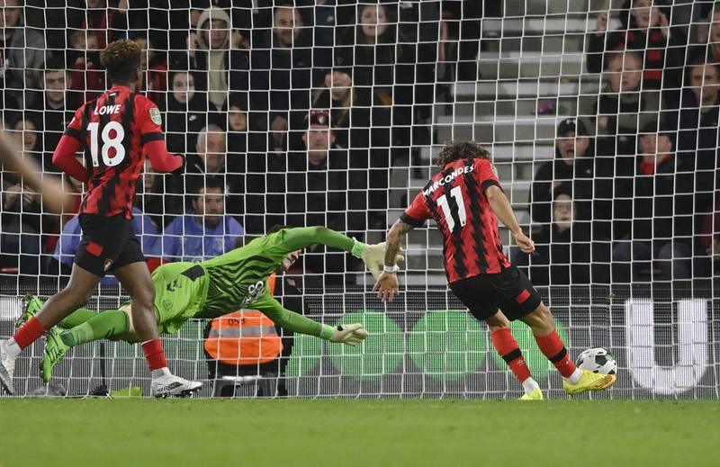 Bournemouth's Emiliano Marcondes scores their third goal. Reuters