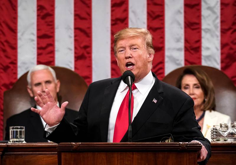 Donald Trump delivers the State of the Union address. EPA