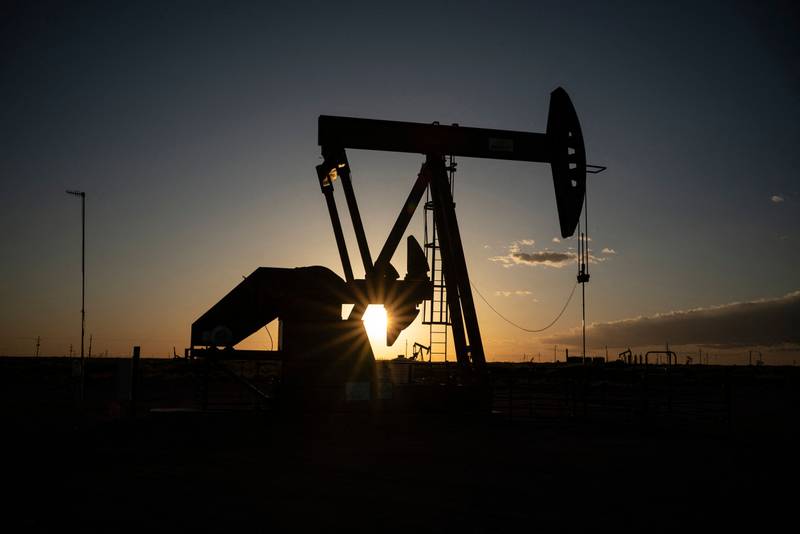 Oil pump jacks in the US. West Texas Intermediate, which tracks US crude grades, was up 2.64 per cent to $63.78 per barrel at 12.26pm UAE time on Monday. AFP