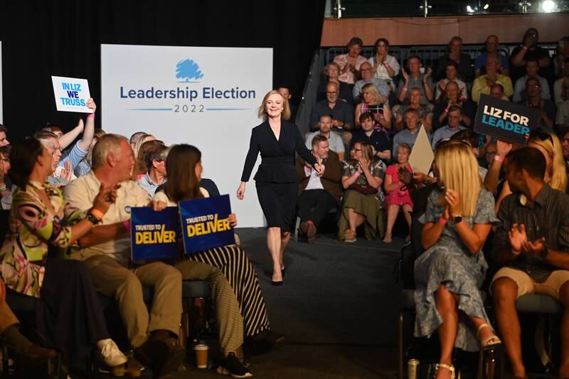 Liz Truss at the Conservative Party leadership election hustings in Cheltenham. EPA