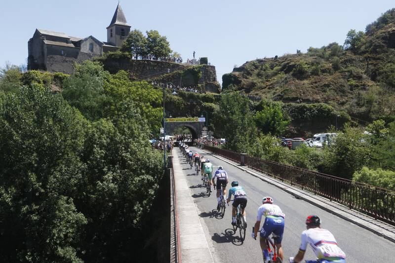 The Peloton at Ambialet during Stage 15. EPA